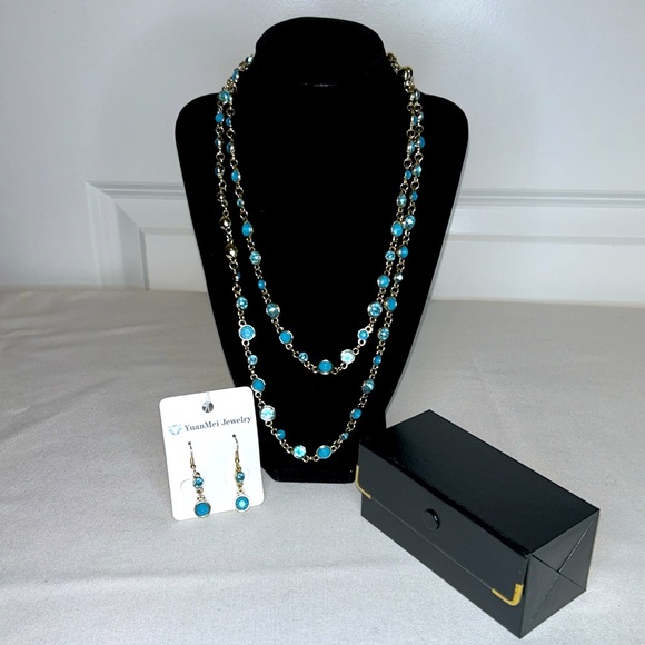 YuanMei | Blue & Gold Tone | Necklace & Earring Set | New With Tags - Picture 2 of 6